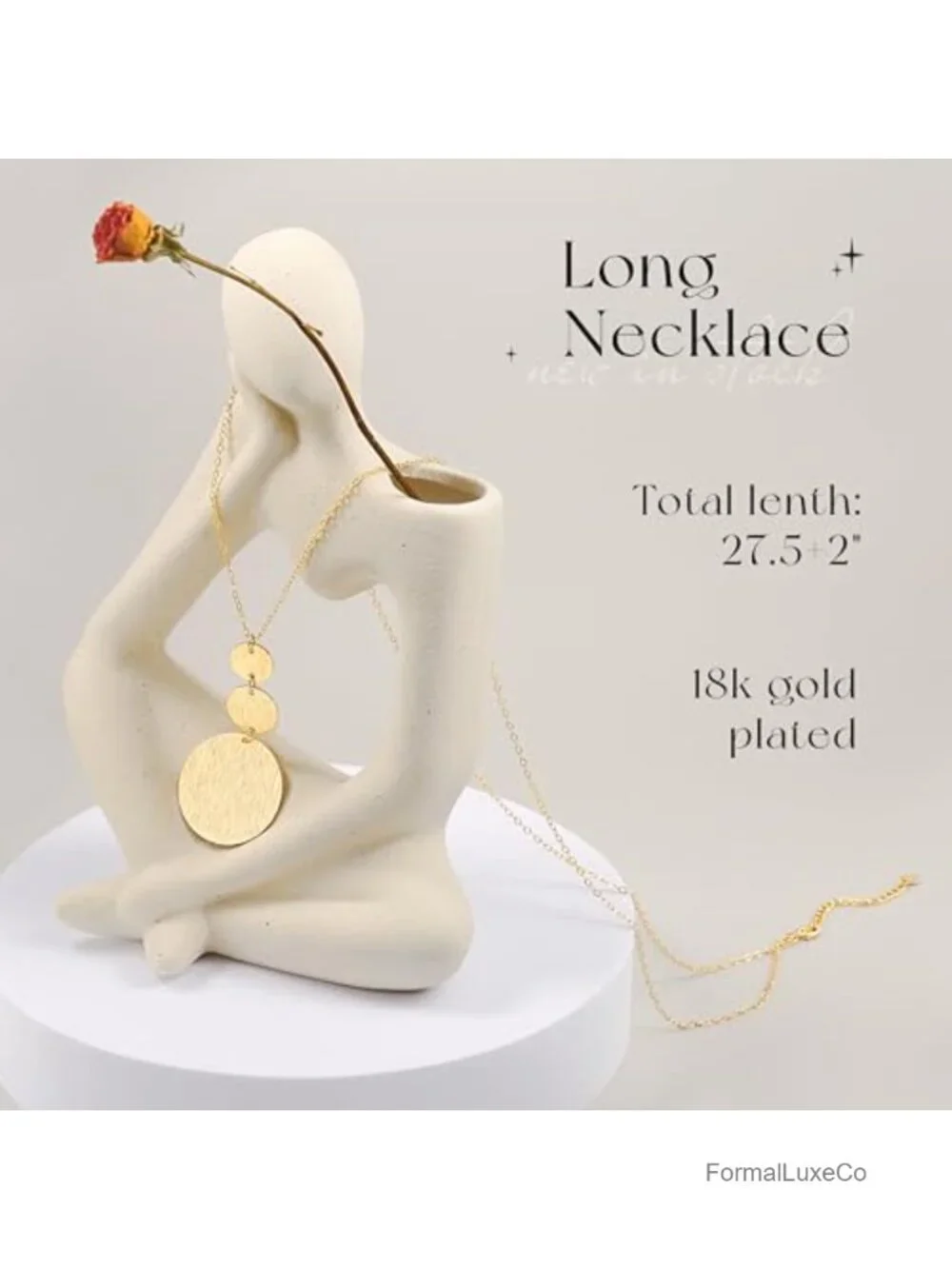 18k Gold Plated Long Y Chain Necklace Boho Sweater Pendant Jewelry Women